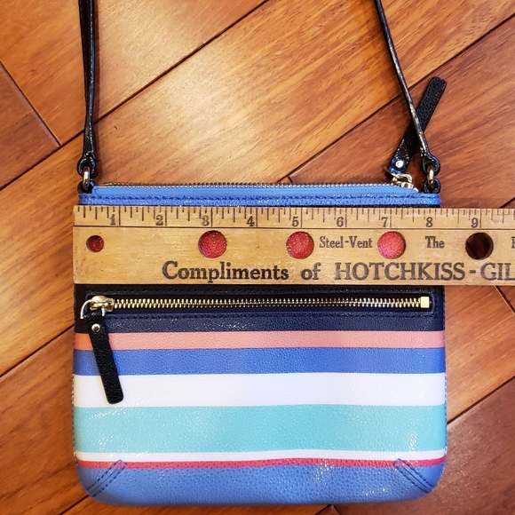 Kate Spade Striped Crossbody. Pink, Periwinkle, Black, White, Aqua - Picture 10 of 12
